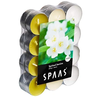 Obrázek Spaas Pack de chauffe plats parfumées spirituel 24 Duft Teelichter Farben Sortiert, ± 4,5 Stunden Spiritual Jasmin, Weiß, D 39 mm x H 16