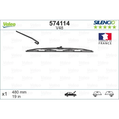 Obrázek VALEO Silencio stěrače V48 celoroční s dlouhou životností a odolné pro konvenční čelního skla 480 mm přední obsahuje: 1 stěrač 574114