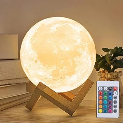 Obrázek Mydethun 2024 Aktualizovat 16 barev, měsíční lampa s dřevěnou paticí, dárky na Vánoce 15 cm LED 3D světlo, dálkové ovládání, noční pro děti, dívky, ložnice, domácí dekorace