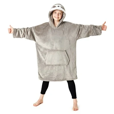 Obrázek CityComfort Deka Hoodie Děti Fleece Nadměrná velikost svetr s kapucí dívky, Šedý lenochod