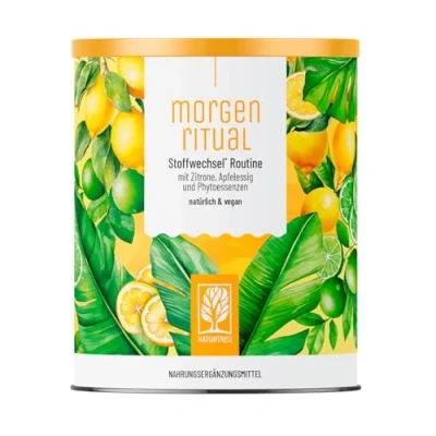 Obrázek NATURTREU® Morgenritual metabolický nápoj * Wakeup Shake s citronem, jablečným octem, limetkami, zázvorem a vitaminem C 150 g nápojového prášku pro ranní rutinu jednoduše více pijte