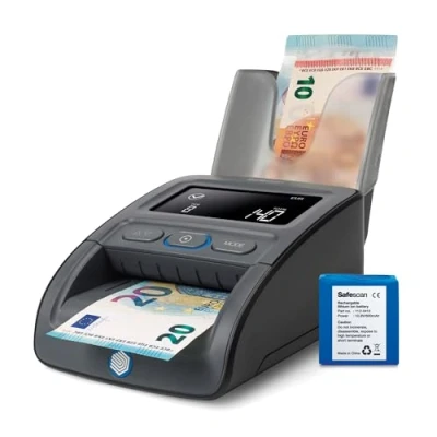 Obrázek Safescan 155 S Complete autom. zkoušečka bankovek pro rychlou kontrolu se 7násobnou kontrolou pravosti 100% přesný testovací přístroj vč. akumulátoru &amp; stapler na
