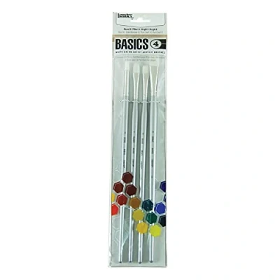 Obrázek Liquitex 692003 Basics štětec, syntetický štětec pro akrylové barvy, dlouhá životnost, robustní a tvarově stabilní 4 štětce v sadě