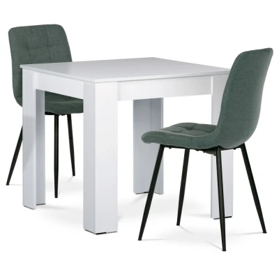 Obrázek Jídelní set 1+2, stůl 80x80 cm, bílá MDF, židle zelená látka, černý lak B080WTCT281GRN