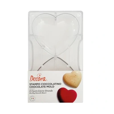 Obrázek DECORA, 0050077 Herzförmige Schokoladenform aus Polycarbonat, 2 Kavitäten 91,5 x 101 mm, Ideal für glänzende und knusprige Schokolade, mit patentiertem ergonomischem Griff, Made in Italy.