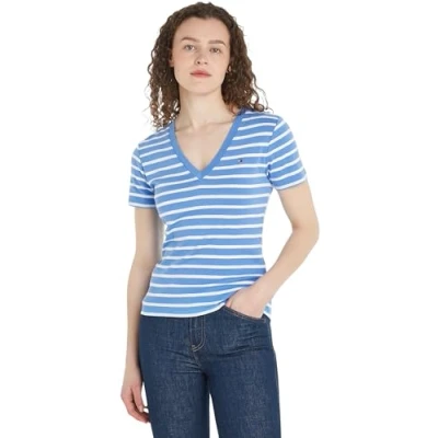 Obrázek Tommy Hilfiger Damen T Shirt Kurzarm New Slim Cody V Ausschnitt, Mehrfarbig (Breton Stp/ Blue Spell/ Ecru), XS