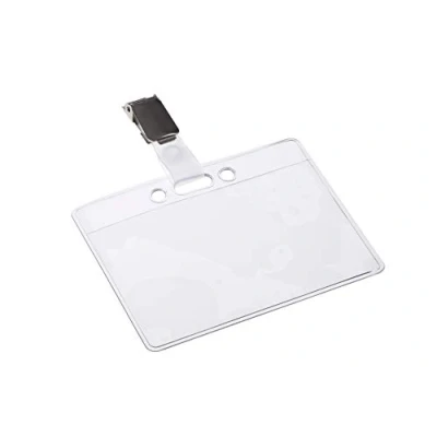 Obrázek EUROPEL Plastové jmenovky s kombinovaným držákem: připínací jehla a klip 24 kusů 90 x 60 mm obal na doklady držák prázdnými zásuvnými štítky, bezbarvé, 121265