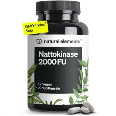 Obrázek Nattokináza 180 vysokých dávek kapslí po 100 mg (20 000 FU/g) bez genetického inženýrství veganské, zbytečných přísad vyrobeno v Německu a laboratorně testováno