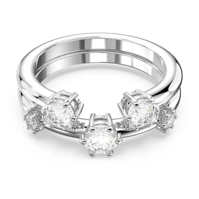 Obrázek Swarovski Constella Ring Set, Zwei Weiße und Rhodinierte Damenringe mit Strahlenden Kristallen
