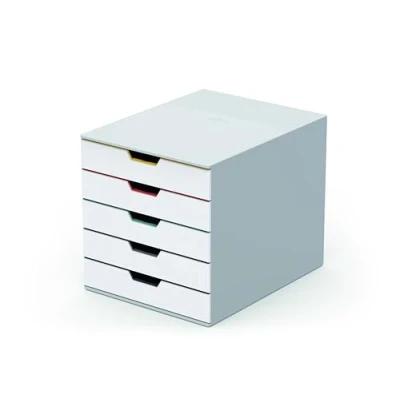 Obrázek Durable Zásuvkový box A4 (Varicolor Mix), sada zásuvek na psací stůl s 5 barevnými přihrádkami, se štítky pro popis, 762527