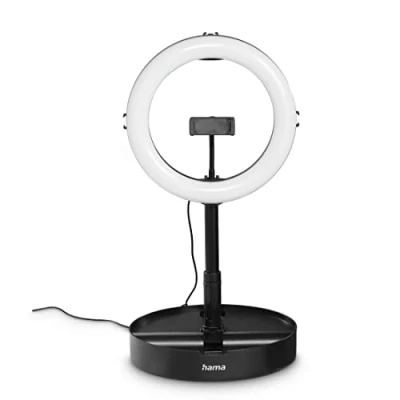 Obrázek Hama LED kruhové světlo se stativem, mobilní telefon (12&quot; svítidlo, průměr 30 cm, stativ na trojnožku pro smartphone, roztahovací do 215 stmívatelné světlo, Bluetooth dálkový