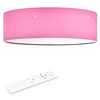 Obrázek Navaris LED stropní svítidlo 40 cm stmívatelné změna teploty barvy dálkové ovládání 22W látka růžová hvězdná obloha lampa do obývacího pokoje ložnice dětský pokoj strop