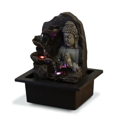 Obrázek Zen&#039;Light Vnitřní Fontána Cascade Buddha Lotus barevná LED dekorace Feng Shui s lancious pumpou V 26 cm spiritualita, bronz