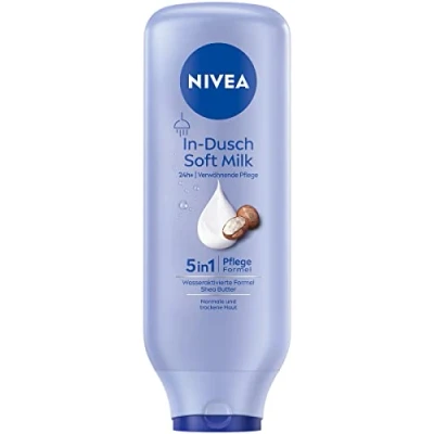 Obrázek NIVEA In Dusch Soft Milk (400 ml), tělový krém s bambuckým máslem a vodou aktivovanou pečující recepturou 5 v 1, hydratační tělové mléko pro sprchu