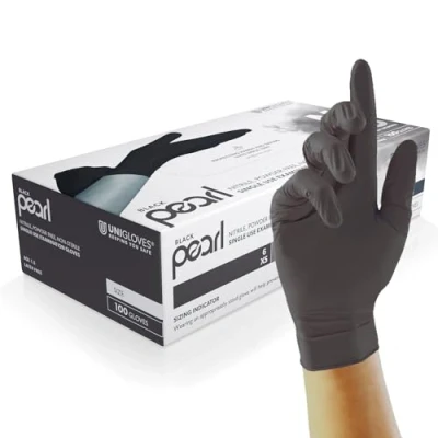 Obrázek UNIGLOVES Black Pearl Nitrilové vyšetřovací rukavice mnohostranně použitelné, jednorázové bez pudru a latexu box se 100 rukavicemi, černé, extra velké (GP0035)