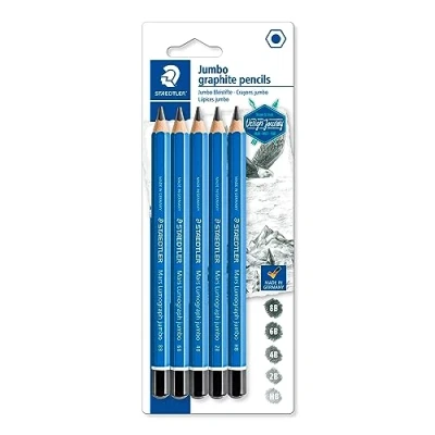 Obrázek STAEDTLER Jumbo Bleistifte Mars Lumograph jumbo, Sechskantform, hohe Bruchfestigkeit, 5 Härtegrade, Qualität Made in Germany, Blisterkarte mit Bleistiften, 100J S BK5