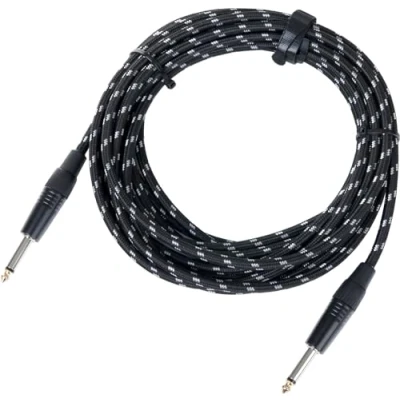 Obrázek Pronomic Nástrojový kabel Stage INST 6T 6 m (6,3 mm jack, textilní plášť, kytary, pozlacené koncovky, kleštiny odlehčení v tahu) černá/bílá