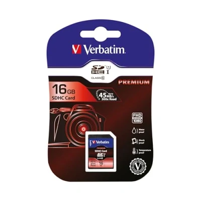 Obrázek Verbatim paměťová karta Premium U1 SDHC, 16 GB, SD pro nahrávání videa ve Full HD, s integrovanou ochranou proti zápisu, černá, mimo jiné