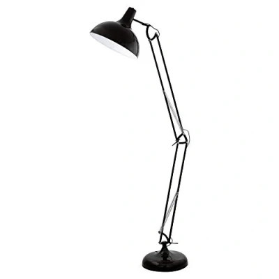 Obrázek EGLO stojací lampa Borgillio, 1 plamenná vintage v průmyslovém designu, z oceli, barva: černá, objímka: E27, vč. stupacího spínače