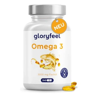 Obrázek Omega 3 kapsle ve vysokých dávkách 3000 mg rybího oleje (triglyceridová forma) 240 kapslí s vitaminem E (antioxidant) pro ideální doplněk EPA a DHA čistý rybí olej laboratorně