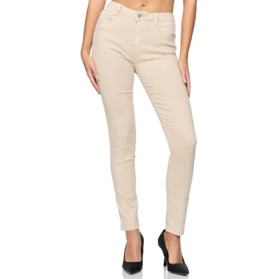 Obrázek Elara Dámské strečové kalhoty Skinny Jeans Elastické Chunkyrayan, Béžová