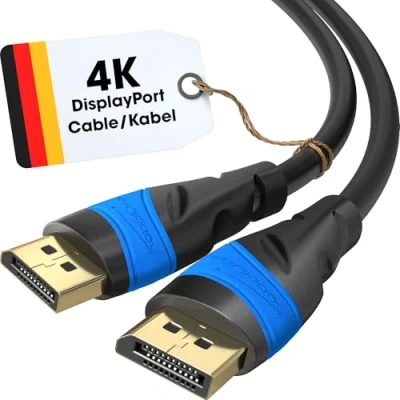 Obrázek KabelDirekt Kabel 4K DisplayPort 10 m DP kabel, vyvinutý v Německu k dostání délce 0,510 (kabel Display Port Monitor pro PC/notebook, 4K@60Hz, hraní při 144Hz, Dolby Audio, černý)