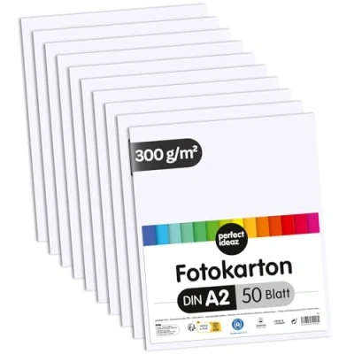 Obrázek perfect ideaz 50 listů fotokartonu DIN A2, bílý, stabilní recyklovaný karton 300 g/m², Made in Germany, certifikovaný modrý anděl (1 x (50 listů))