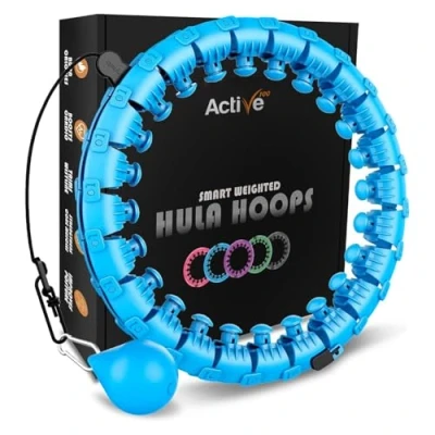 Obrázek K MART Smart Hula Ring Hoops, vážený Circle 24, odnímatelný Fitness kroužek s 360 stupni Auto Spinning Ball Gymnastika Masáž Dospělí pro hubnutí (modrá)