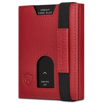 Obrázek VON HEESEN Slim Wallet s RFID ochranou pouzdro na karty pro muže a dámy Mini peněženka kožená malá peněženka, červená, Bez přihrádky mince