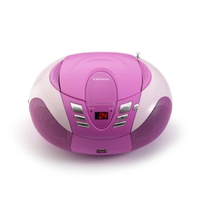 Obrázek Lenco SCD 37 CD přehrávač pro děti rádio stereo zařízení Boombox FM rádiový tuner USB přípojka MP3 2 x 1,5 W RMS výkon napájení ze sítě a baterie růžový