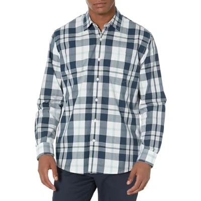 Obrázek Amazon Essentials Herren Lässiges langärmeliges Popeline Hemd normale Passform, Vintage Indigo Weiß Karomuster, XXL