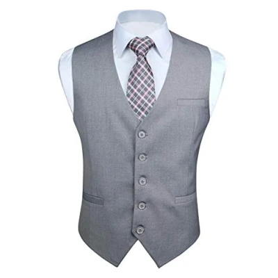 Obrázek Enlision Anzugweste Herren Hellgrau Formelle Weste Hochzeit Einfarbige Anzugwesten Elegant Business Westen Männer mit Taschen L