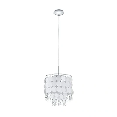 Obrázek EGLO závěsné svítidlo Fedra, 1 plamenná závěsná lampa, z kovu v chromu, krystal čiré, perleť, lampa na jídelní stůl, do obývacího pokoje s objímkou E27, Ø 25 cm