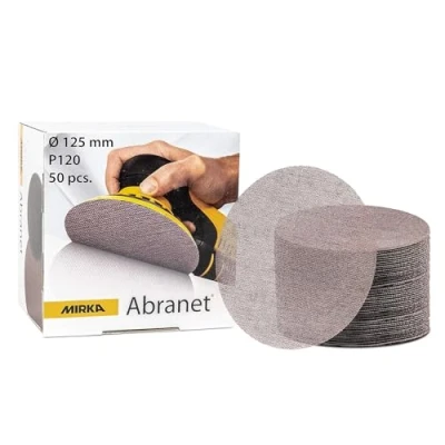 Obrázek Mirka Abranet Brusná mřížka Ø 125 mm suchý zip / zrno P120 50 ks 5423205012 vhodné pro všechny excentrické brusky a broušení dřeva, tmelu, laku, plastu