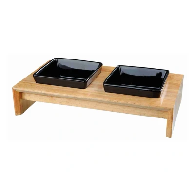 Obrázek Keramické misky TRIXIE čtveraté v dřevěném stojánku 2x400ml (13cm)