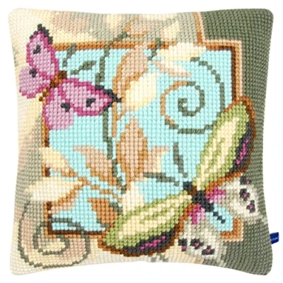 Obrázek Vervaco PN 0148429 pro 0154959 vyšívání křížkovým stehem polštář 2 motýli Vorgedruckt, Stramín, Bílá, 40 x 0,30 cm
