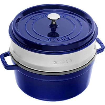 Obrázek Staub Cocotte/Kulatý pekáč s parní vložkou (26 cm, 5,0 l, vhodný pro indukci, matovým černým emailem uvnitř hrnce)