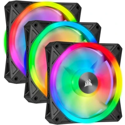 Obrázek Corsair iCUE QL120 RGB, 120mm LED PWM ventilátor (pro stolní počítač, 68 jednotlivě nastavitelný, větrné prostory až 1,500 ot/min, nízká hlučnost), balení 3 ks s Lighting Node Core černý