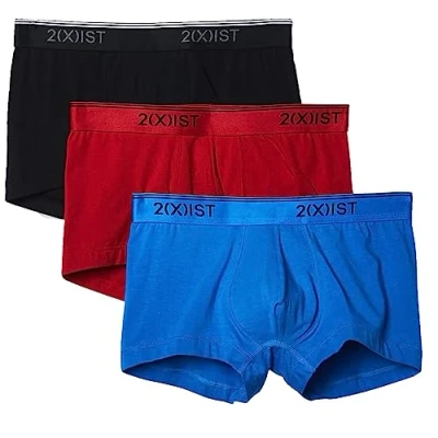 Obrázek 2(x)ist Pánské Cotton Stretch No Show Trunk 3 Pack plavky (3 ks v balení) balení s Scotts červená/černá/Skydiver