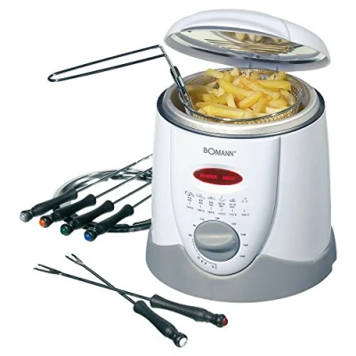 Obrázek Bomann® fritéza na fondue 2v1 vč. 6 vidliček pro čokoládové a sýrové 1 litr oleje/tuku ovládací panel s kontrolním displejem kryt Cool Touch 840 W
