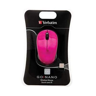 Obrázek Verbatim GO nano počítačová myš, bezdrátová myš se 3 tlačítky, pro laptop, notebook, PC a MAC s bezdrátovou technologií 2,4 GHz 1600 dpi, spojení přes přijímač, růžová barva