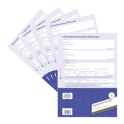 Obrázek AVERY Zweckform 2849 5 nájemní smlouva pro byty (jednotná smlouva, 4stranný formulář ve formátu A4) kusů, modrá