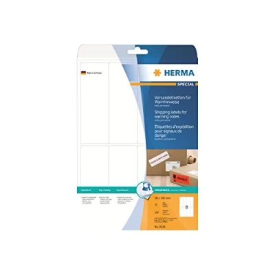Obrázek HERMA 8326 výstražné upozornění nálepka, 25 listů, 50 x 142 mm, 8 na arch A4, 200 kusů, samolepicí, potisknutelné, matné, prázdné papírové nálepky odeslání etikety, bílá