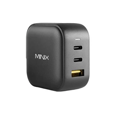 Obrázek MINIX Nástěnná nabíječka 66W Turbo 3 Port GaN, 2x rychlonabíječka, 1x USB a rychlé nabíjení 3.0, kompatibilní s MacBook Pro Air, iPad Pro, iPhone 14, Max XR XS X SE2, Galaxy dalšími (NEO P1).