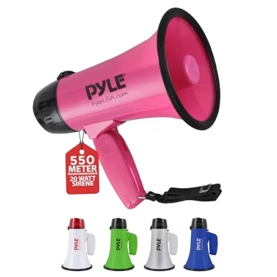 Obrázek Pyle megafon se sirénou, signální roh Siren mini pro děti a dospělé 20 W, skládací sirénou mikrofonem, nastavitelná hlasitost provoz na baterie: 550 m