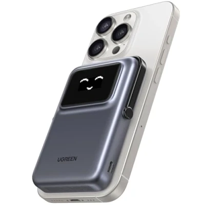 Obrázek UGREEN Bezdrátová powerbanka UNO, 10 000 mAh, magnetická s funkcí rychlého nabíjení USB C, 20 W a stojánkem, bezdrátový, kompatibilní iPhone 16 Pro Max/16 Pro/16/15 Max/Pro/15/14