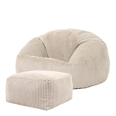 Obrázek icon Kingston Cord Sitzsack Stuhl und Poufe, Stein Beige, Große Lounge Chair Sitzsäcke für Erwachsene mit Füllung Enthalten, Jumbo Sitzsack, Boho Room Decor Wohnzimmer Möbel