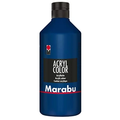 Obrázek Marabu 12010075053 akrylová barva tmavě modrá 500 ml, krémová na vodní bázi, rychleschnoucí, stálá světle, voděodolná, k nanášení štětcem a houbou plátno, papír dřevo