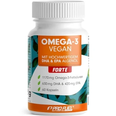 Obrázek omega 3 vegan FORTE 60 kapslí 2000 mg oleje z řas denně vysoká dávka 630 DHA + 420 EPA kapsle s veganským olejem DHA: poměr 3: 2 laboratorně testováno