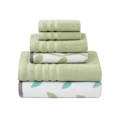 Obrázek Amrapur 6 Piece Yarn Dyed Organic Vines Jacquard/Solid Ultra Soft 550GSM 100% Combed Cotton Towel Set 2 osušky, ručníky, žínky, bavlna, šalvěj, standardní
